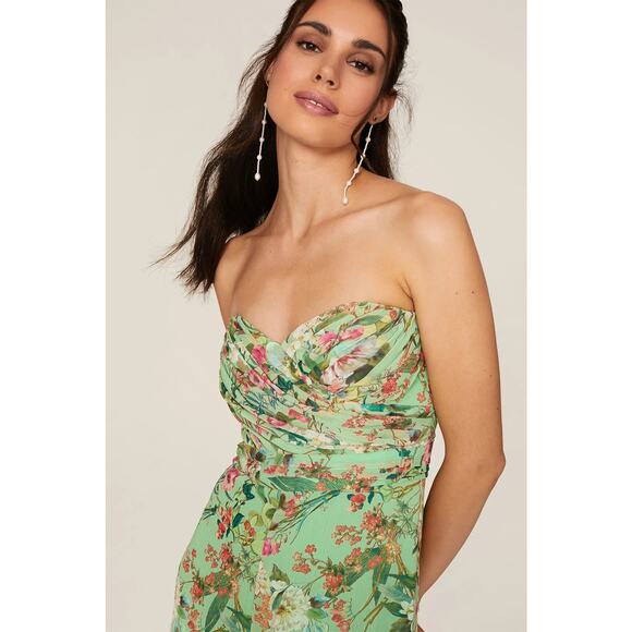 Jay Godfrey Lydia Floral Romper Mini Green Chiffon Sweetheart Strapless Sz 8 - Picture 3 of 12